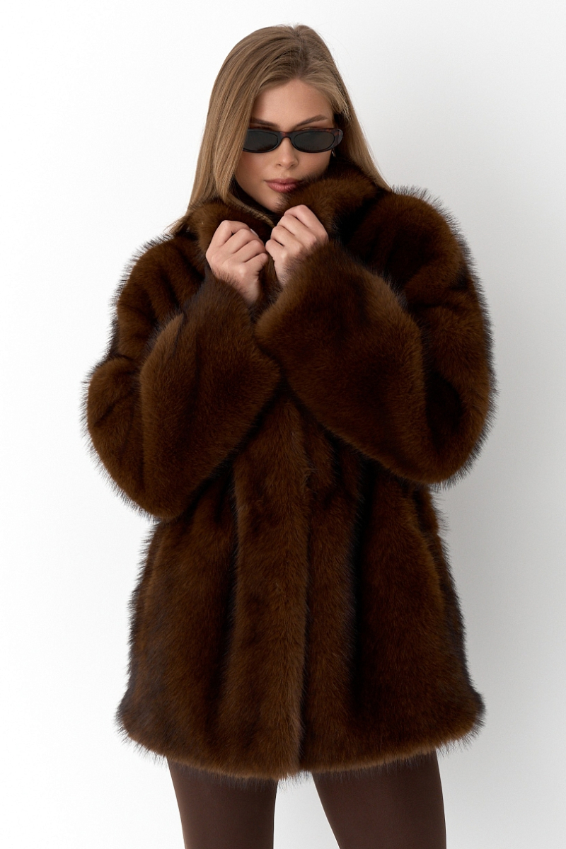 Шуба из экомеха Ricoco, цвет: шоколадный, 7010/1 купить онлайн