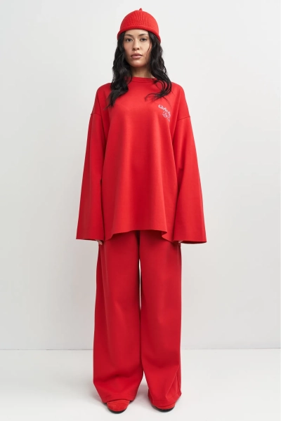 Лонгслив хлопковый с необработанным краем Erist store, цвет: красный, НФ-00003384 купить онлайн