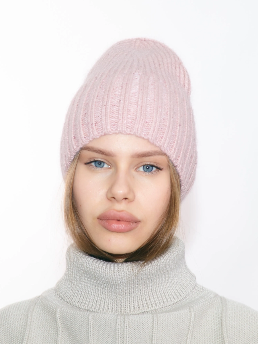 Вязаная шапка в пайетку с добавлением ангоры LIBERT'A, цвет: розовый 00053 купить онлайн