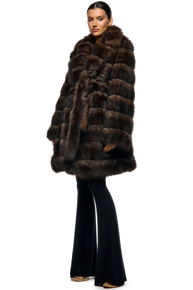 Шуба удлинённая с поясом SODAMODA, цвет: коричневый, 15793 купить онлайн