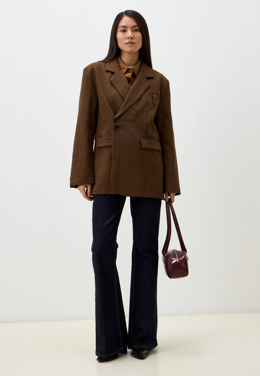 Пиджак со смещенной застежкой ENEVOO, цвет: коричневый, 02537 купить онлайн