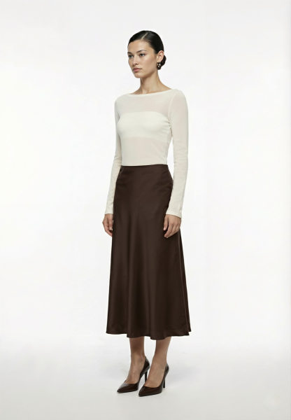 Юбка миди из атласа REFERT, цвет: темно-коричневый, 07-2541/14-2511 купить онлайн