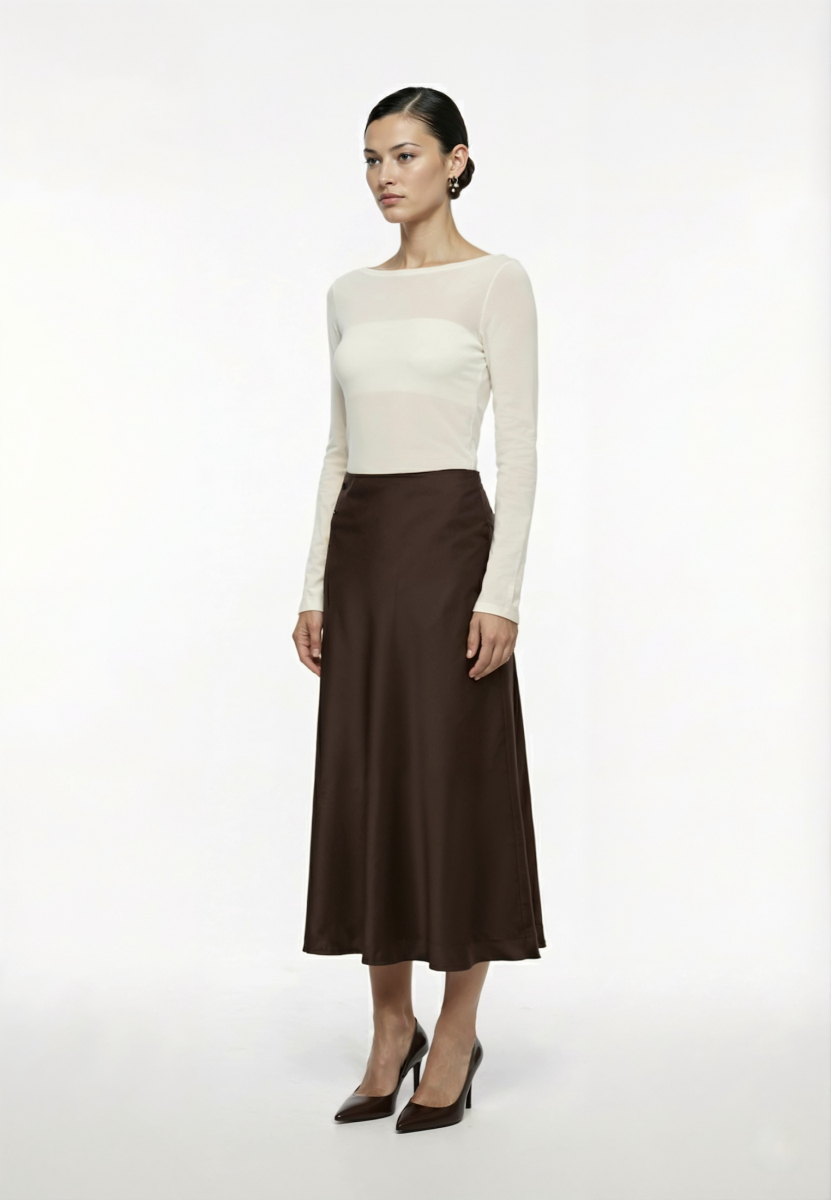 Юбка миди из атласа REFERT, цвет: темно-коричневый, 07-2541/14-2511 купить онлайн
