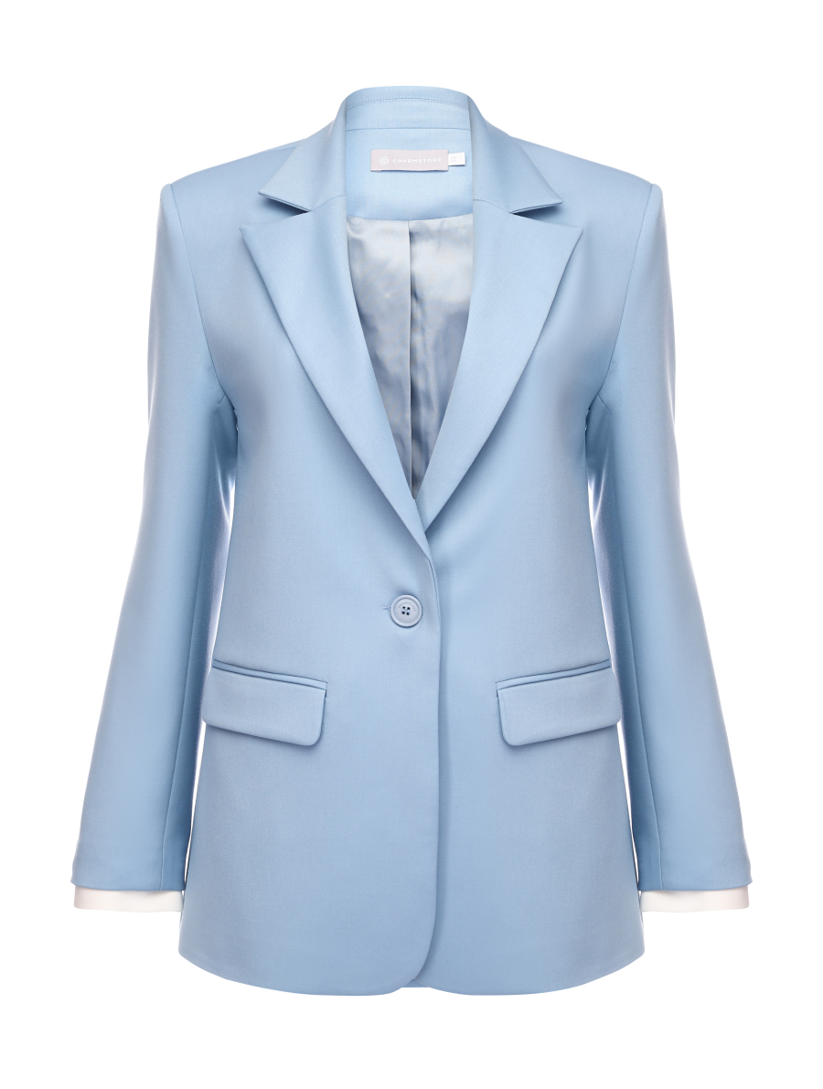 Пиджак с контрастными манжетами Charmstore, цвет: голубой, 3010-2124-1000 купить онлайн