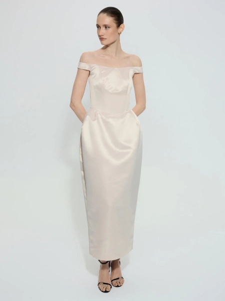 Платье из атласа ANNA PEKUN, цвет: бежевый,  купить онлайн