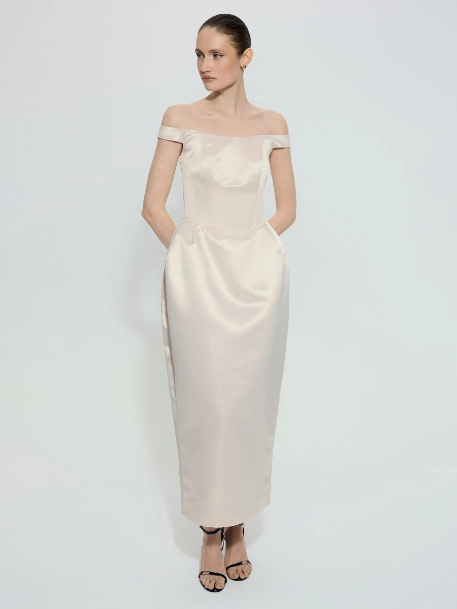 Платье из атласа ANNA PEKUN, цвет: бежевый,  купить онлайн