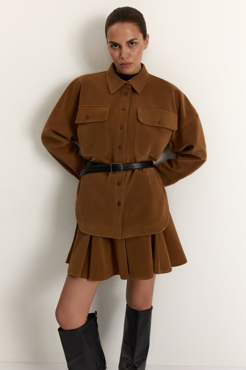 Рубашка из экозамши TOPTOP, цвет: бежевый, TT.021.17921.110 купить онлайн