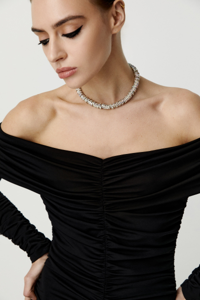 Платье с драпировкой и юбкой-баллон Charmstore, цвет: Черный, 111-27762-880 купить онлайн