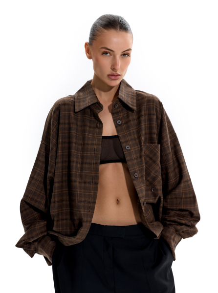 Объемная рубашка в клетку ANOTHER SELECT, цвет: коричневый, 00024 купить онлайн