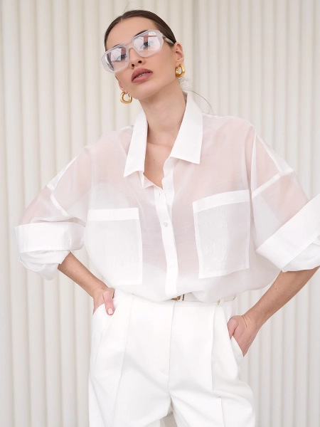Блуза-рубашка воздушная I.B.W., цвет: молочный, BL030 купить онлайн