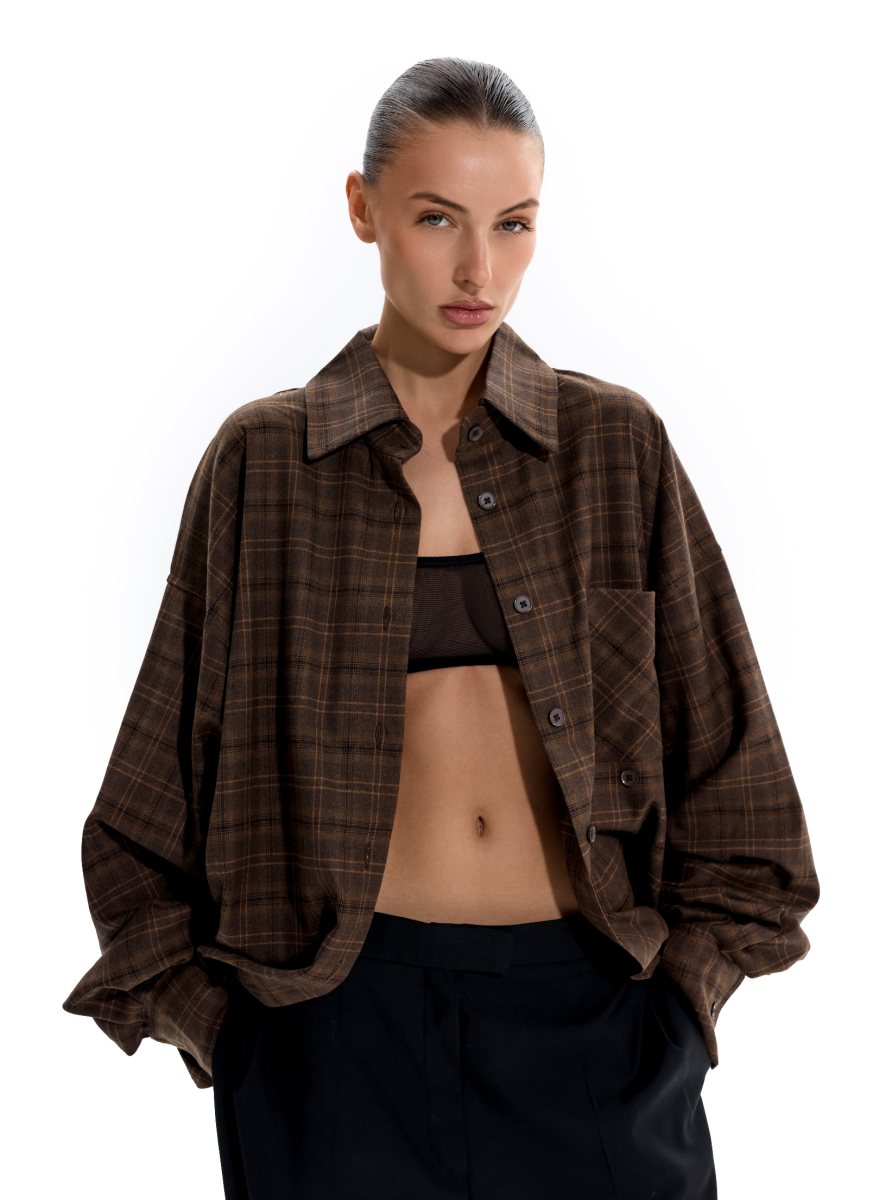Объемная рубашка в клетку ANOTHER SELECT, цвет: коричневый, 00024 купить онлайн