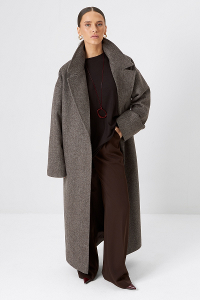 Пальто-халат MIA AIM, цвет: коричневый в ёлочку, MIA379/5 купить онлайн