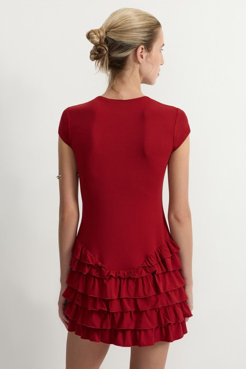 Платье-боди из смесовой вискозы TOPTOP, цвет: Бордовый TT.062.17449.330 |новая коллекция купить онлайн