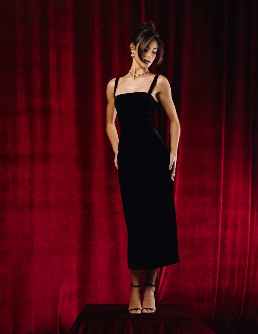 Платье из бархата на лямках миди VELVET, цвет: Черный, 00-00005258 купить онлайн