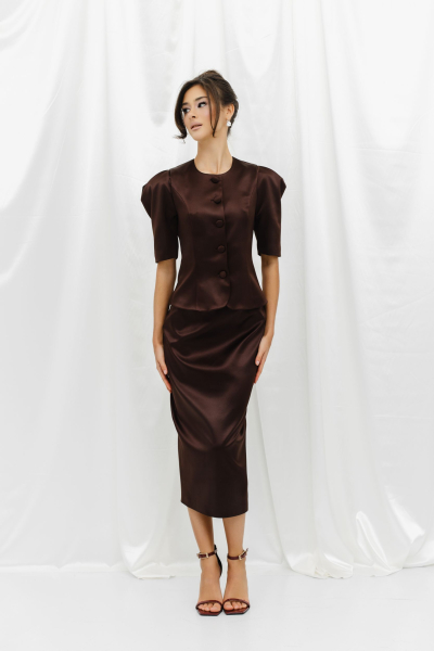 Блуза из атласа на пуговицах VELVET, цвет: шоколадный, 00-00005252 купить онлайн