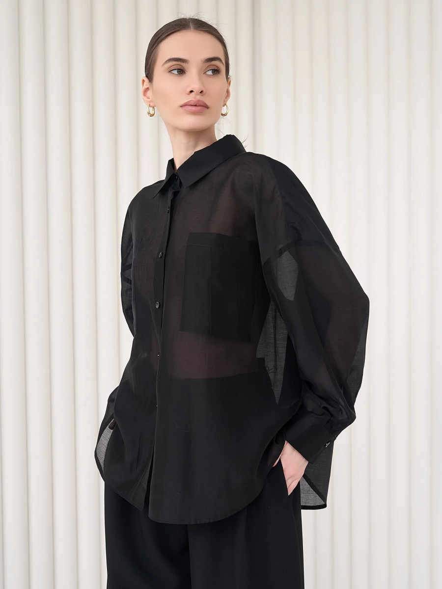 Блуза-рубашка воздушная I.B.W., цвет: Черный, BL030 купить онлайн