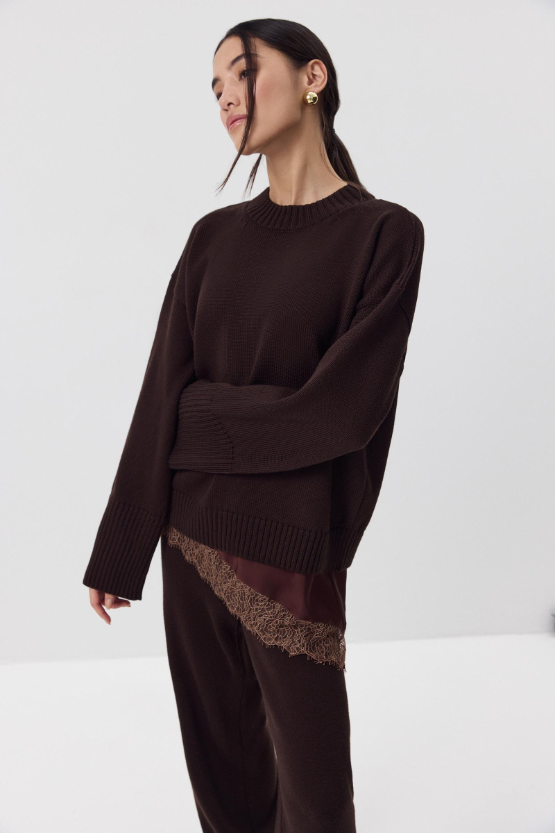 Джемпер из мериносовой шерсти с круглым вырезом Charmstore, цвет: шоколадный, 303-44798-551 купить онлайн