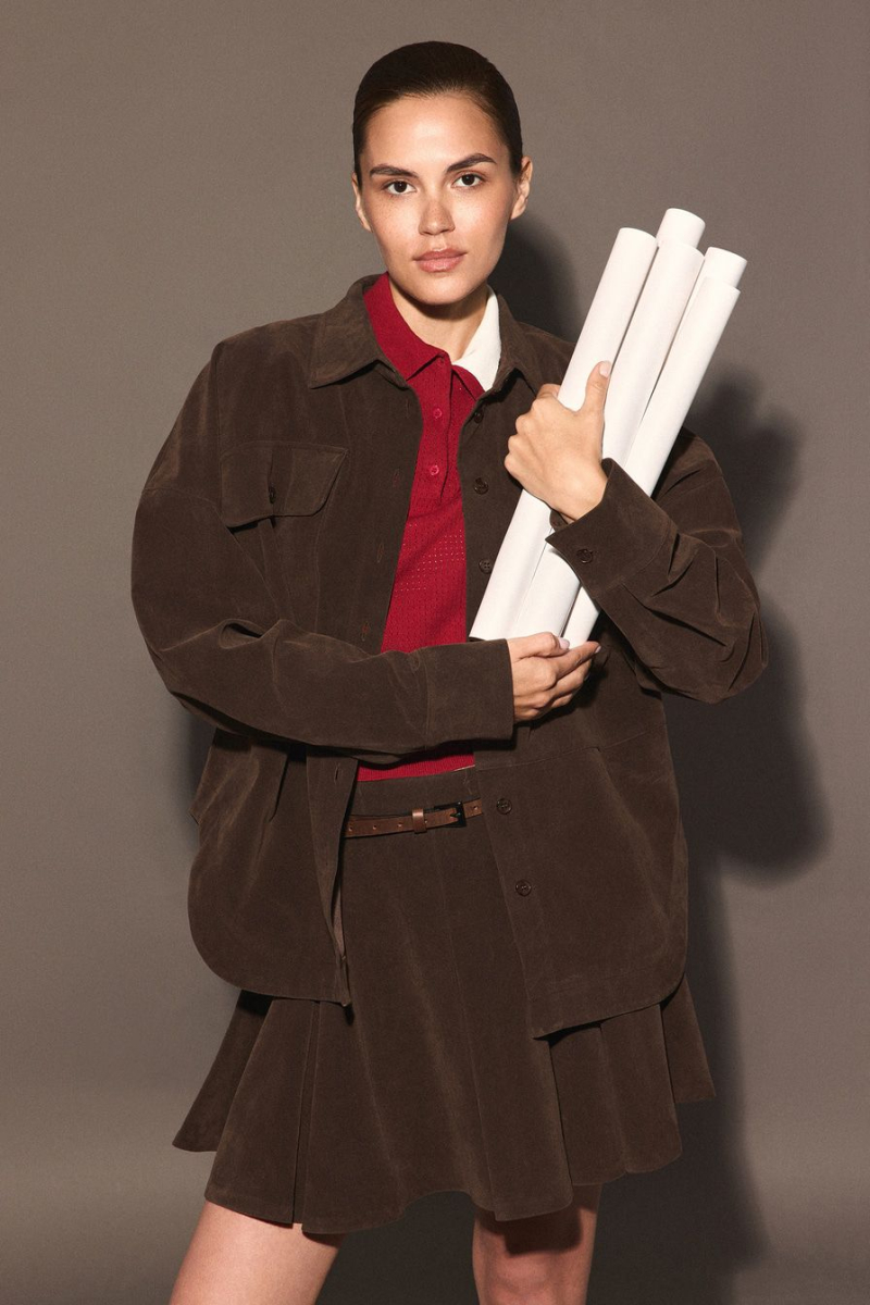 Рубашка из экозамши TOPTOP, цвет: коричневый, TT.021.17921.700 купить онлайн