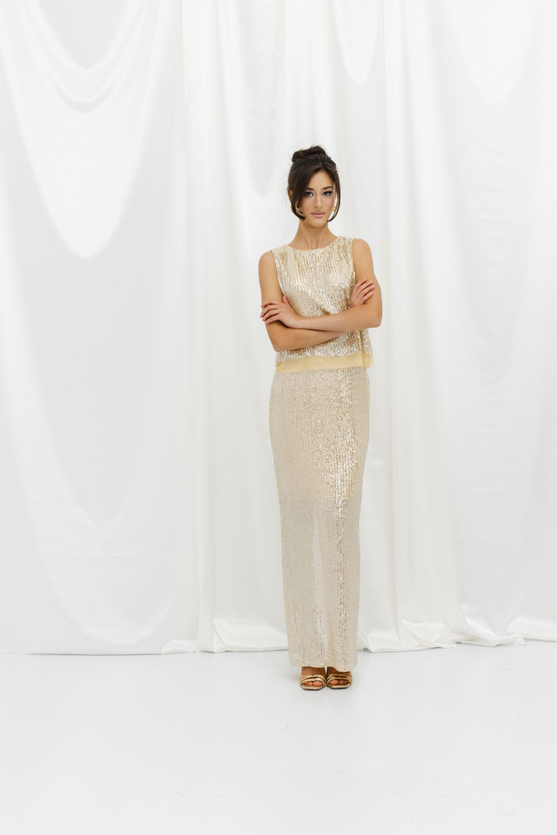 Юбка из пайеток макси VELVET, цвет: Персиковый, 00-00004292 купить онлайн