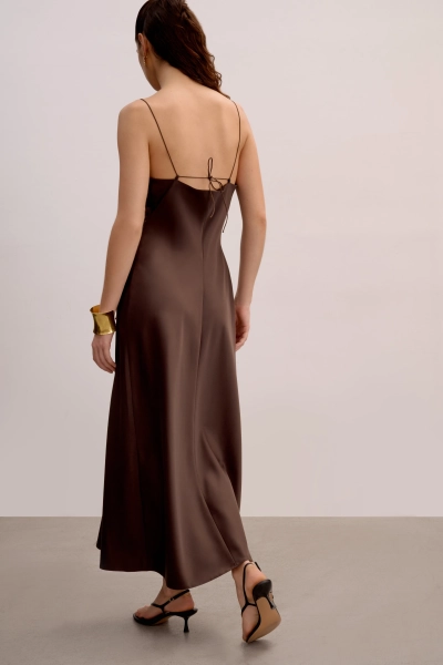 Платье с завязками из сатина Mollis, цвет: темно-коричневый, 18-09-4122/1 купить онлайн