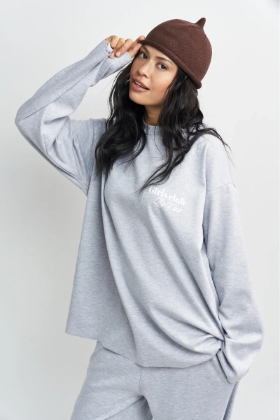 Лонгслив хлопковый с необработанным краем Erist store, цвет: серый меланж, НФ-00003382 купить онлайн