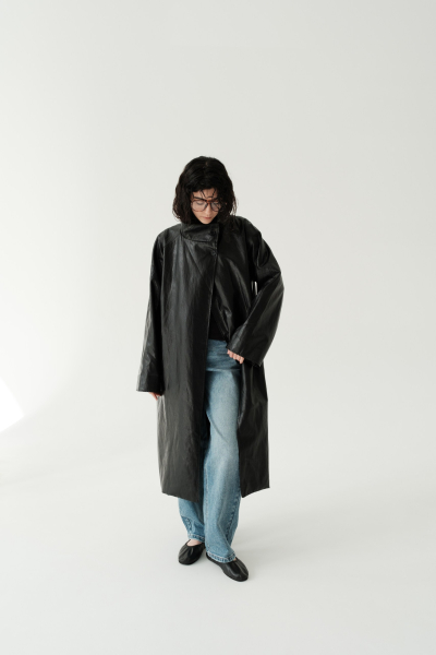 Тренч кожаный No name not same, цвет: Черный,  купить онлайн