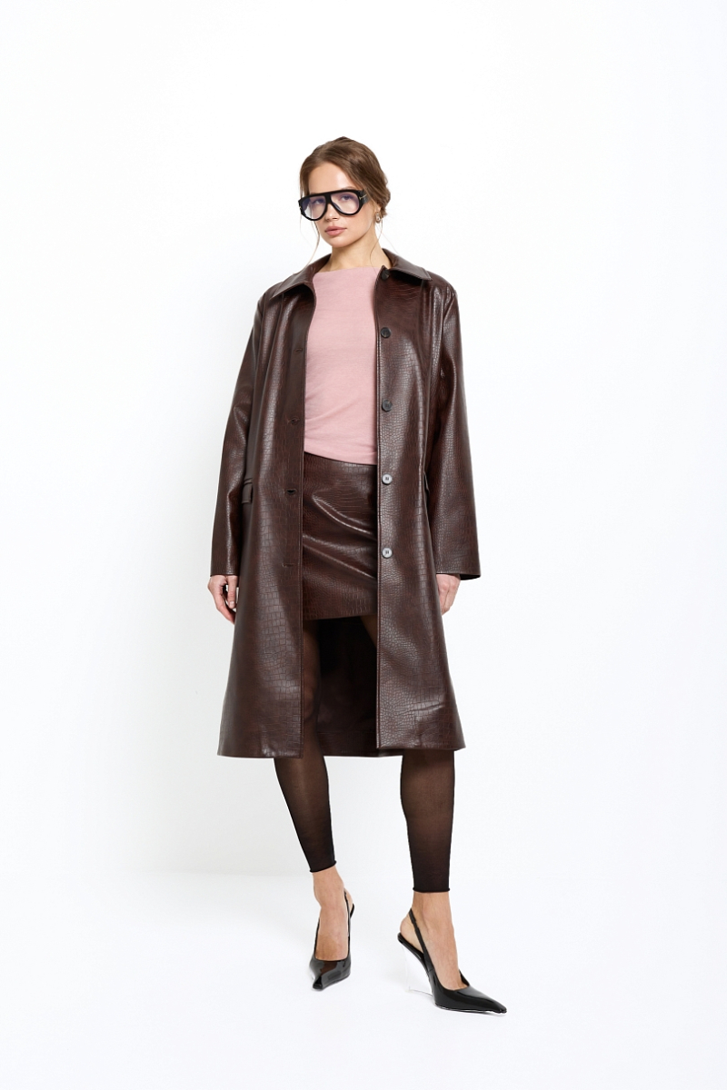 Юбка мини из экокожи с тиснением Ricoco, цвет: шоколадный, 7050u/2 купить онлайн