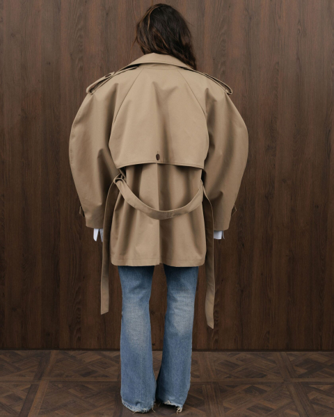 Короткий тренч YONSRU, цвет: бежево-серый,  купить онлайн