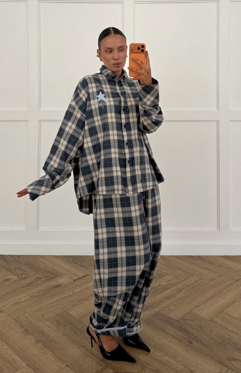 Рубашка объемная в клетку Label .B, цвет: сине-зеленый,  купить онлайн