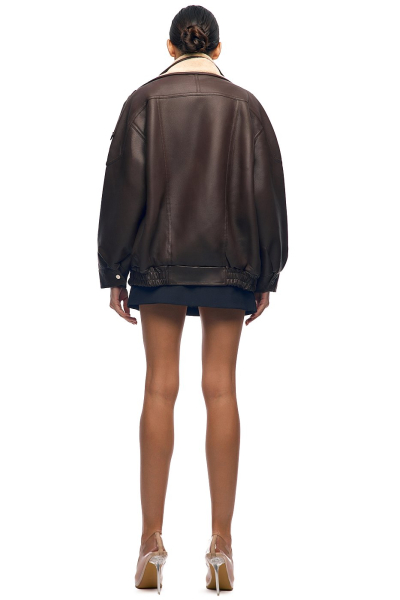 Кожаный бомбер с мехом SODAMODA, цвет: коричневый, 15714 купить онлайн