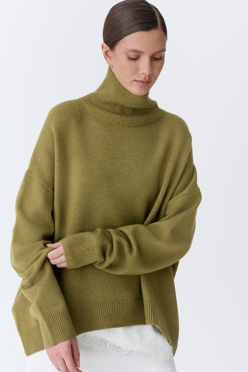 Свитер с шерстью оверсайз Ricoco, цвет: оливковый, 7014/3 купить онлайн