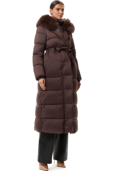 Пуховик длинный с поясом SODAMODA, цвет: коричневый, 15956 купить онлайн