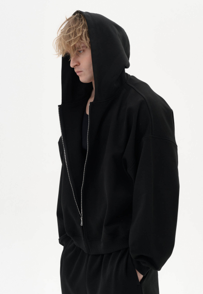 Оверсайз худи crop на молнии all., цвет: black, 00202 купить онлайн