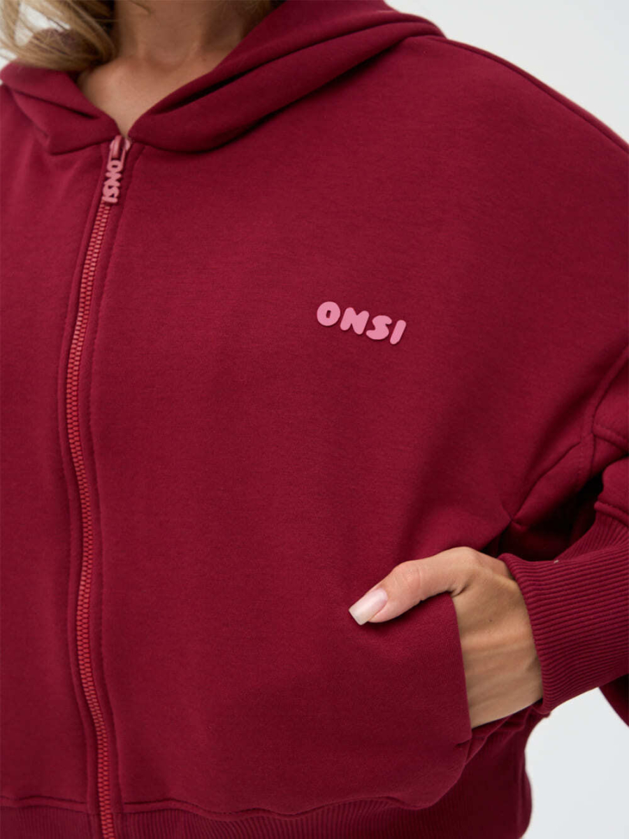 Худи на молнии ONSI, цвет: темно-красный,  купить онлайн