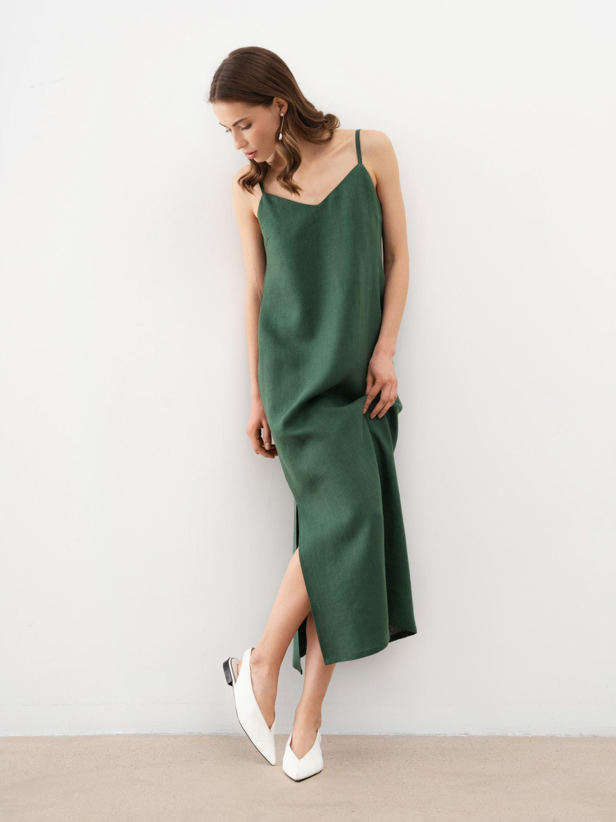 Платье на бретелях Emerald PURE LINEN, цвет: зеленый  купить онлайн