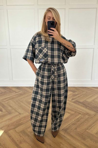 Футболка обьемная в клетку Label .B, цвет: сине-зеленый,  купить онлайн