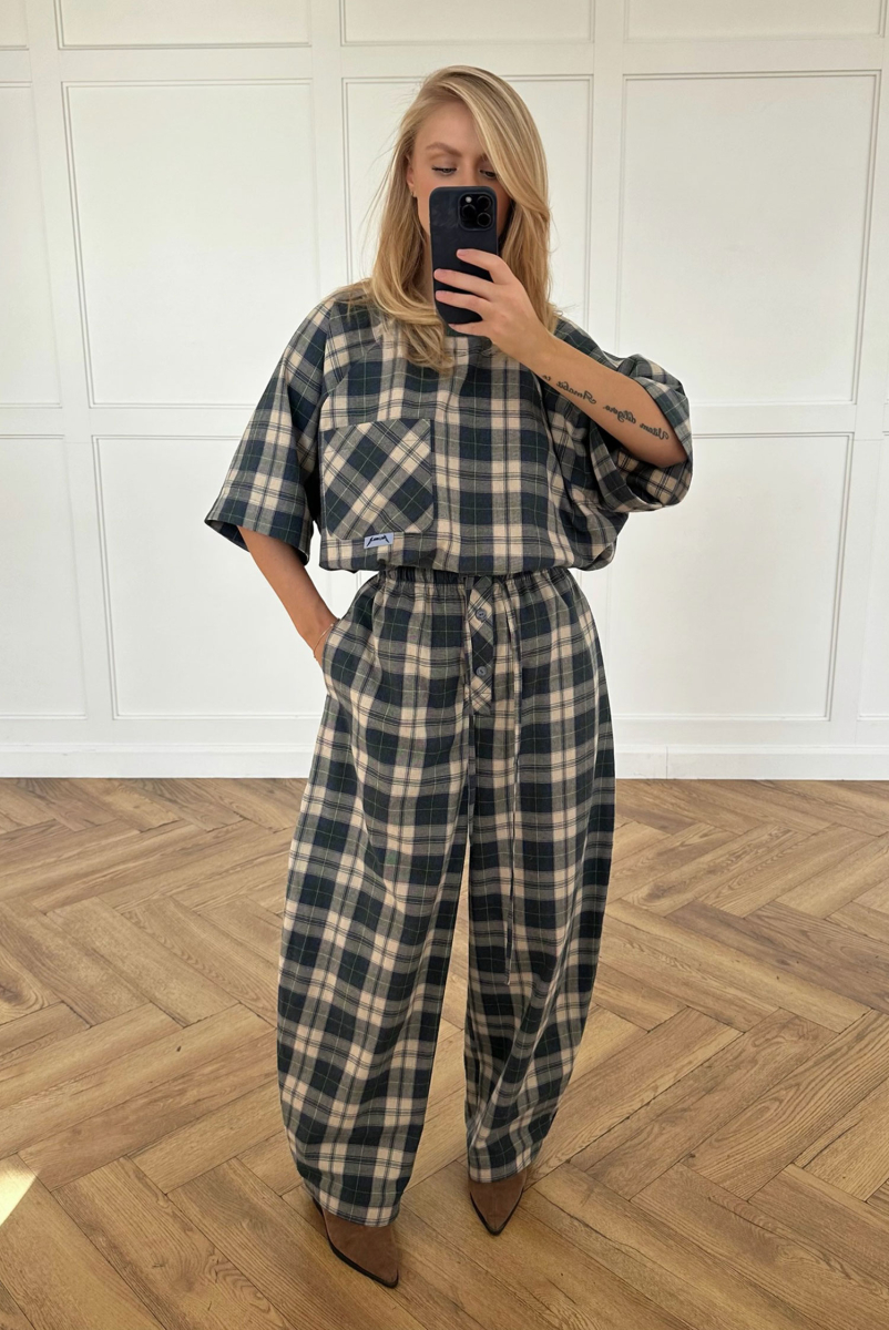 Брюки «бананы» в клетку Label .B, цвет: сине-зеленый,  купить онлайн