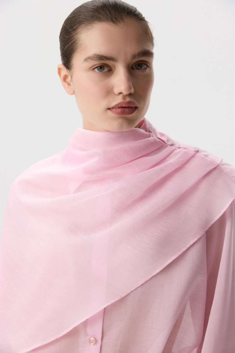 Блуза из тенселя с кейпом Charmstore, цвет: розовый, 102-464100-221 купить онлайн