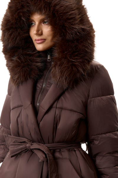 Пуховик длинный с поясом SODAMODA, цвет: коричневый, 15956 купить онлайн