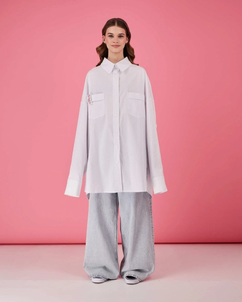 Рубашка макси оверсайз #25 TABOO, цвет: белый с голубым, Rub25 купить онлайн