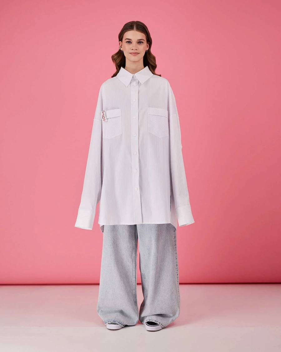 Рубашка макси оверсайз #25 TABOO, цвет: белый с голубым, Rub25 купить онлайн