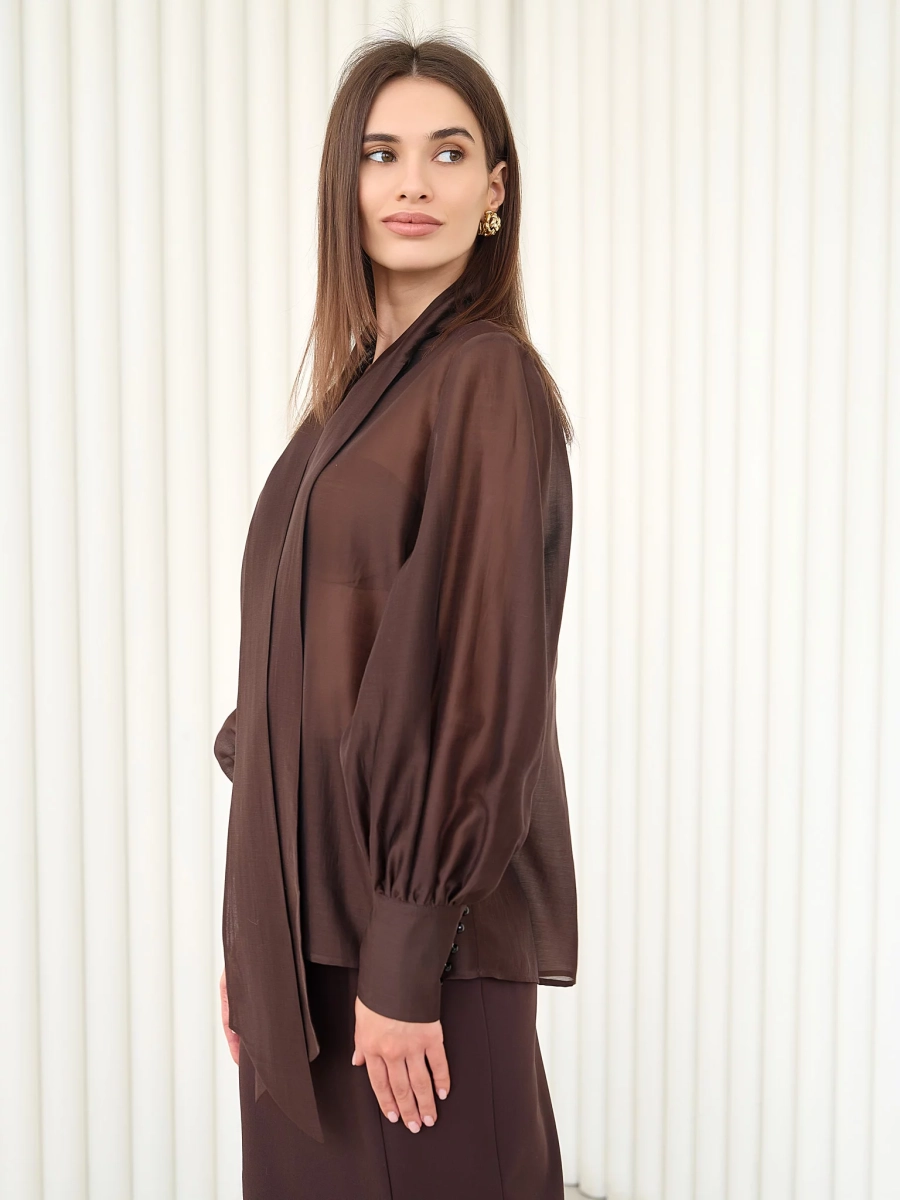 Блуза воздушная с бантом I.B.W., цвет: шоколад, BL031 купить онлайн
