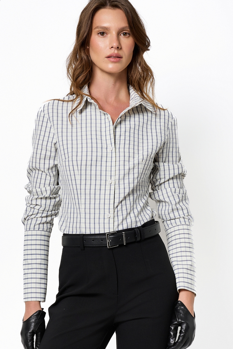 Рубашка приталенного кроя с акцентными манжетами Ricoco, цвет: голубой, 7055/2 купить онлайн