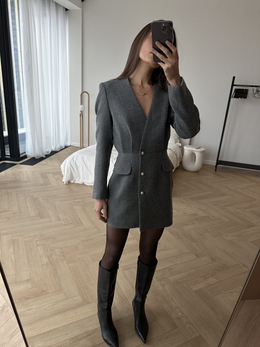 Платье из твида с длинным рукавом мини VELVET, цвет: серый, 00-00005163 купить онлайн