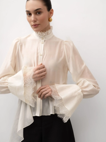 Блуза с кружевом TRES, цвет: молочный, НФ-00001889 купить онлайн