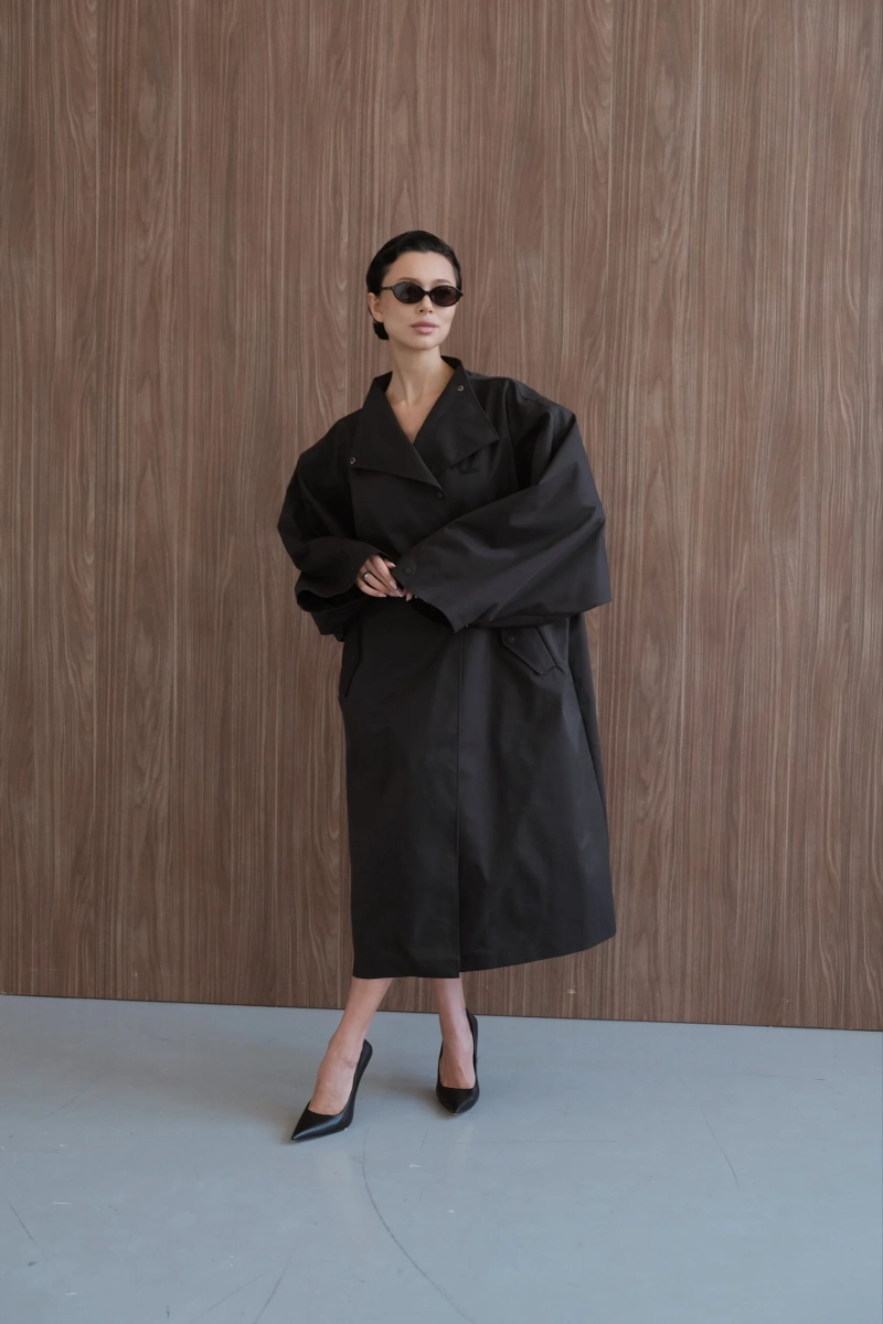 Тренч оверсайз Мини, цвет: Черный, НФ-00000493 купить онлайн