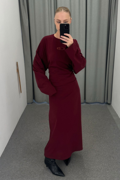 Платье объемное с принтом BURGUNDY