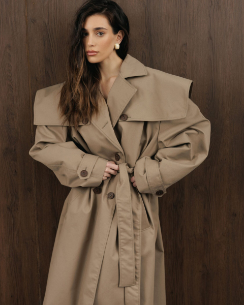 Длинный тренч YONSRU, цвет: бежево-серый,  купить онлайн