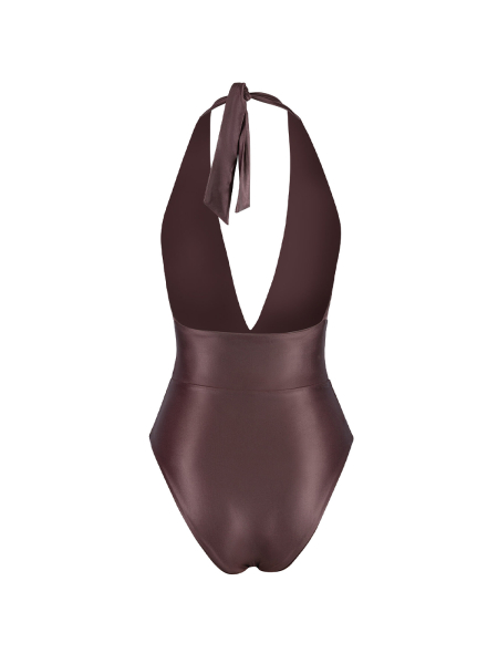 DESIRE Brown 'Leather' | Моделирующий купальник с вырезом и завязкой на шее ANVIBE, цвет: коричневый  купить онлайн
