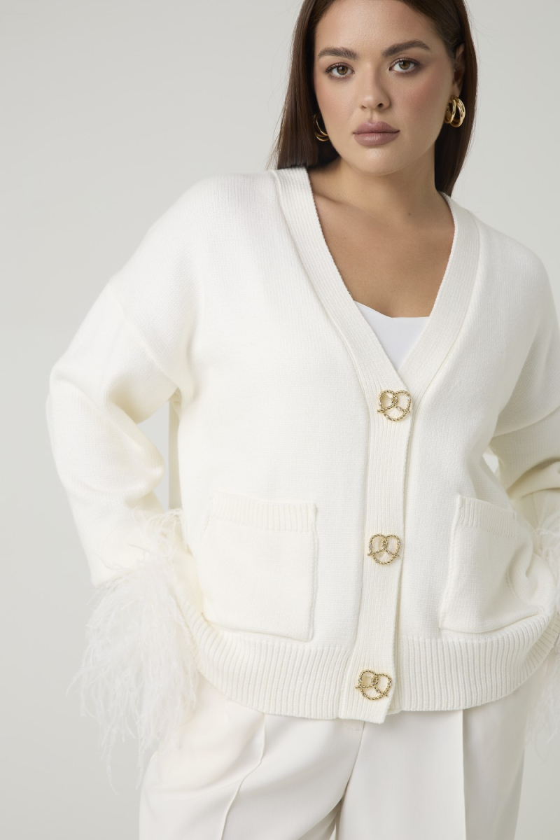 Кардиган вязаный с перьями 4forms, цвет: молочный, 65533 купить онлайн